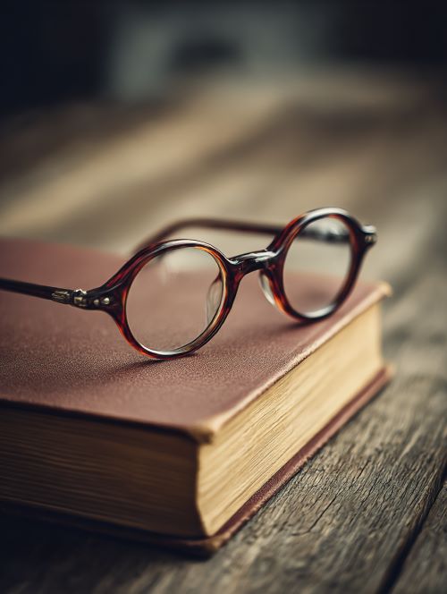 1930s eyeglasses on book.